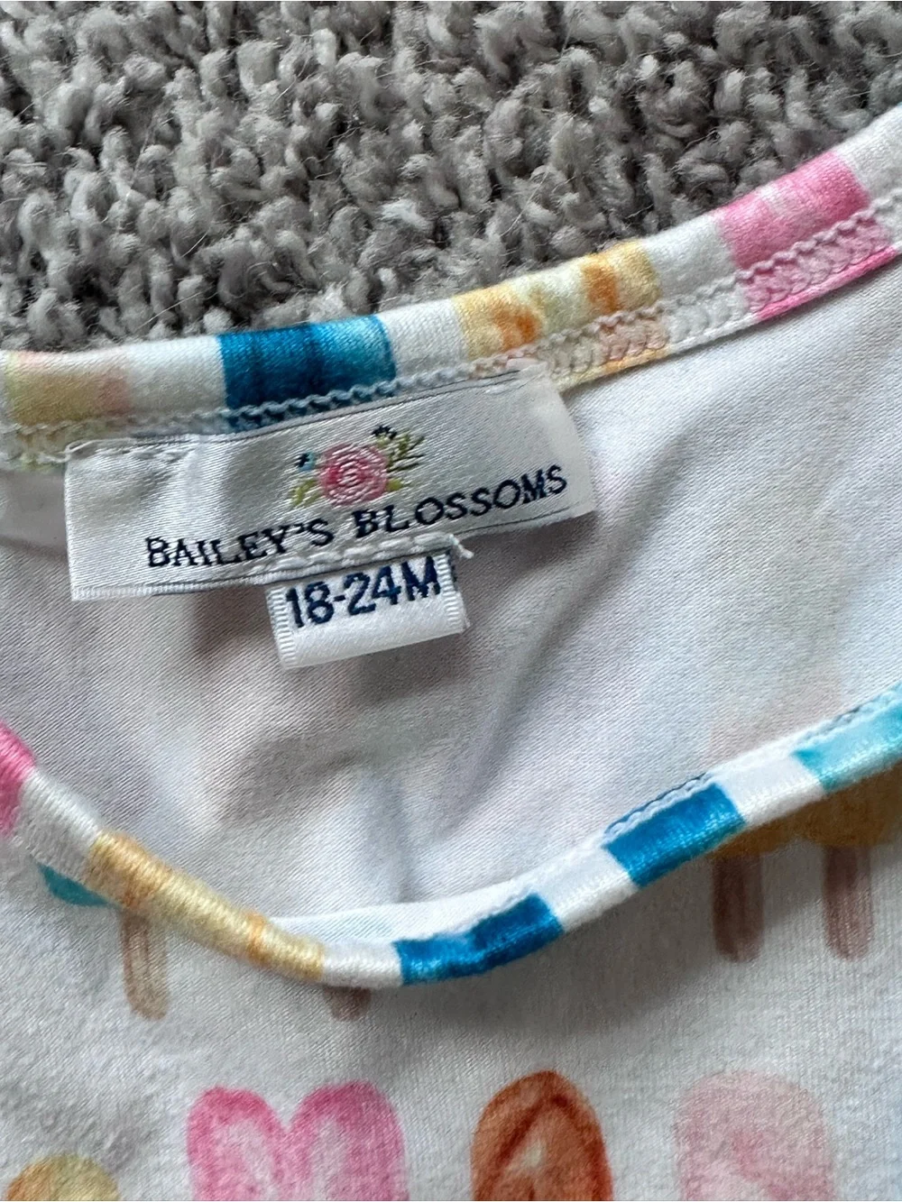 Bailey’s Blossoms Baby Girl 18-24 Months Popsicle Pom Pom Trim Summer Rompe